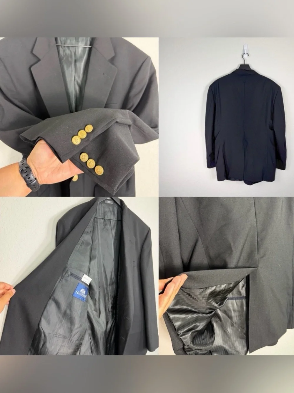 •STAFFORD•  Mens 100% Wool 2  Button Blazer Black 46R